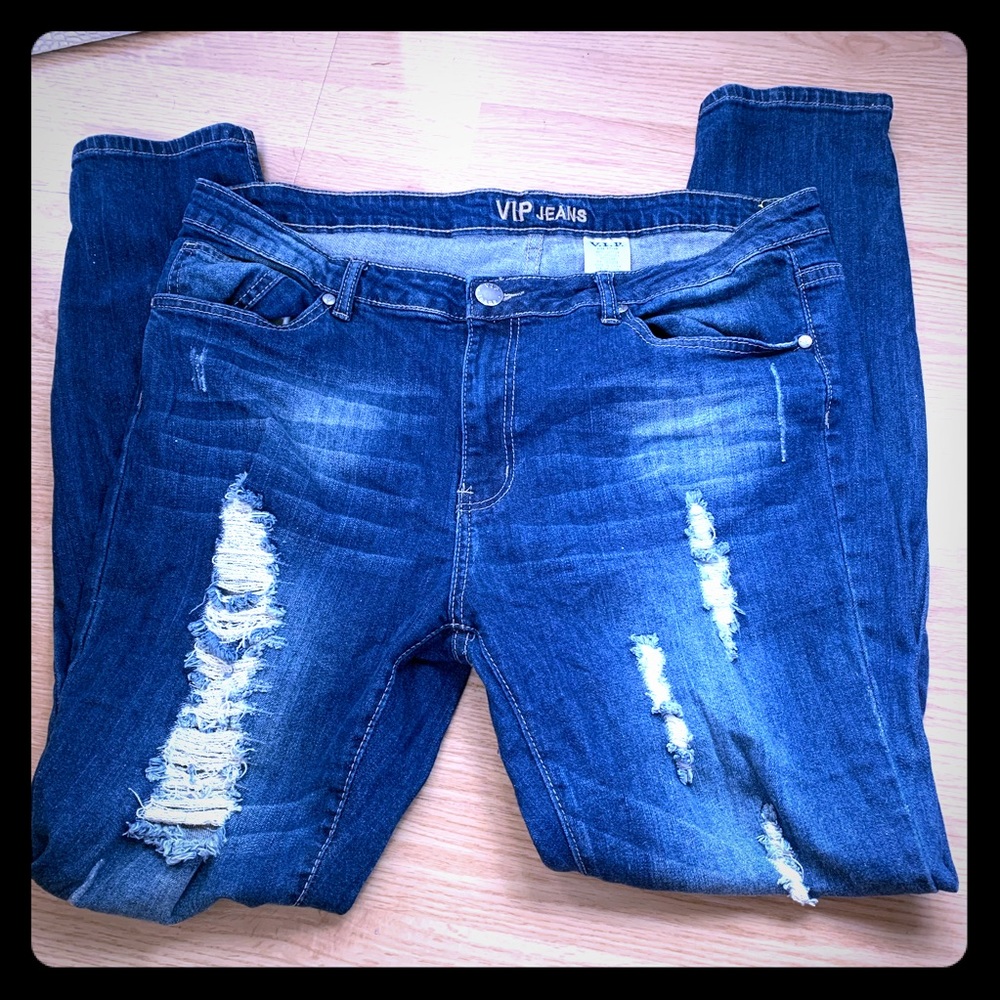 VIP JEANS NWOT SKINNY DARK DECONSTRUCTED USA SZ 14